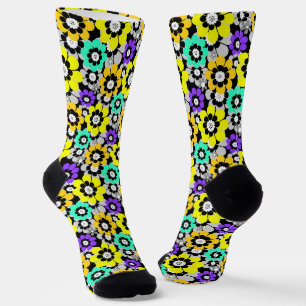 Colourful daisy flowers Yellow Turquoise Purple Socks