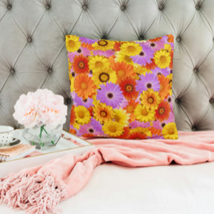 Colourful Daisy Garden - Bright Floral Decor Throw Pillow