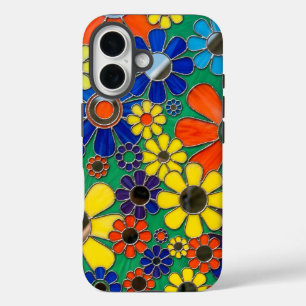 Colourful Daisy Mosaic Art Vintage Botanical Aest iPhone 16 Case