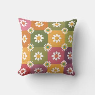 Colourful Daisy Patchwork Throw Pillow