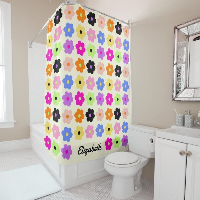 Colourful Daisy Pattern Retro Chic Minimalist Name (In Situ)