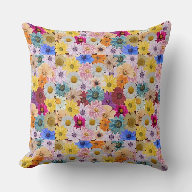 Colourful Daisy Patterned Throw Pillow (Front)