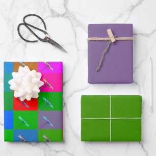 Colourful Daisy Squares Abstract Art, Green Purple Wrapping Paper Sheet