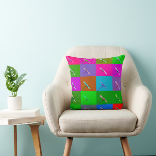 Colourful Daisy Squares Abstract Floral Rich Gold Throw Pillow