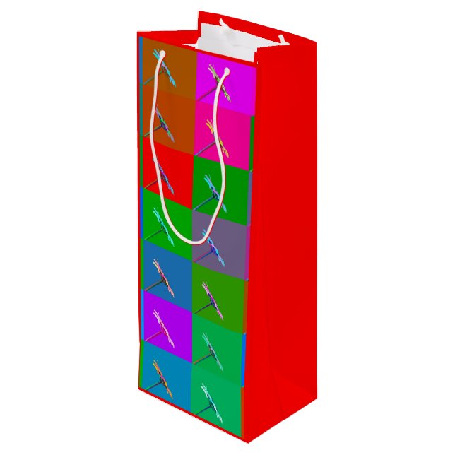 Colourful Daisy Squares, Abstract Small Print Wine Gift Bag (Back Angled)