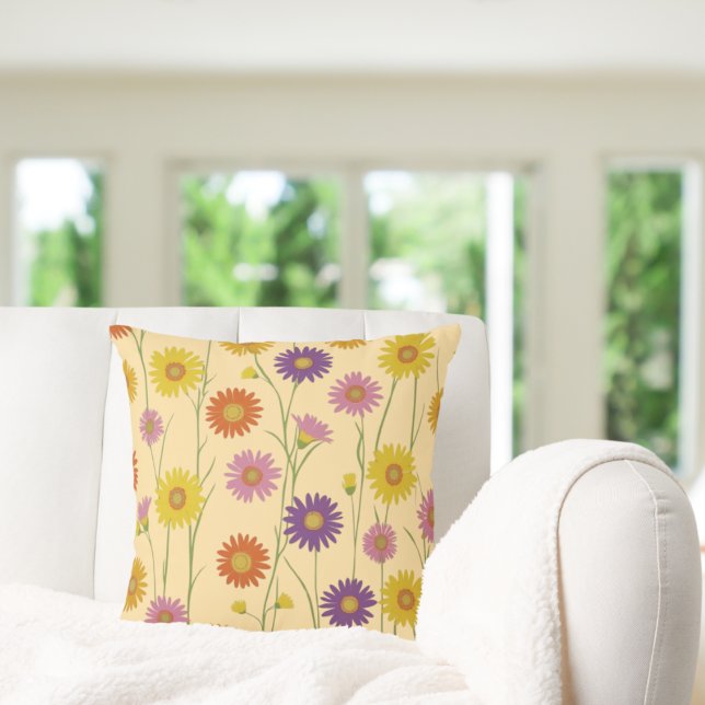 Colourful Daisy Wildflower Pattern  Throw Pillow (Creator Uploaded)