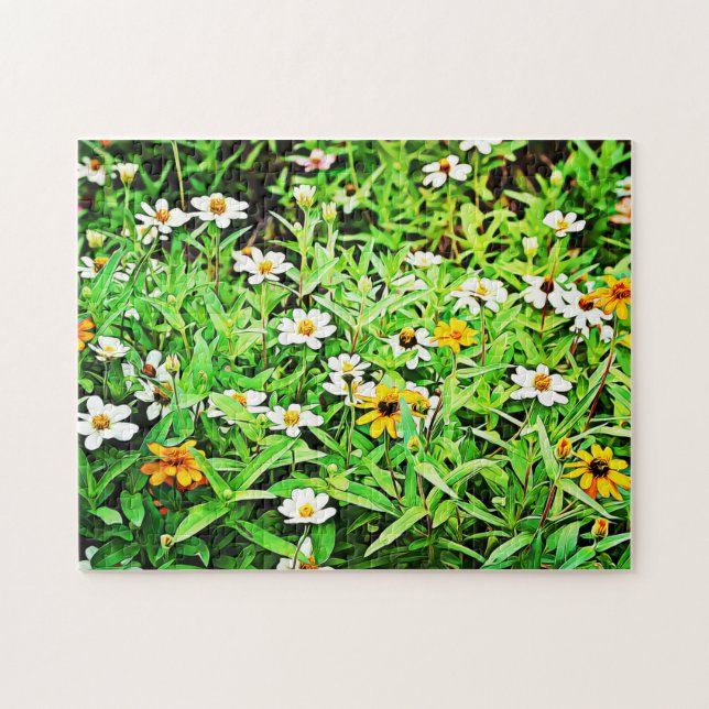 Colourful Daisy Zinnia Flower Garden Puzzle (Horizontal)