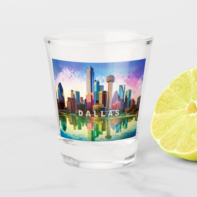 Colourful Dallas Skyline Abstract Art Shot Glass (Front)