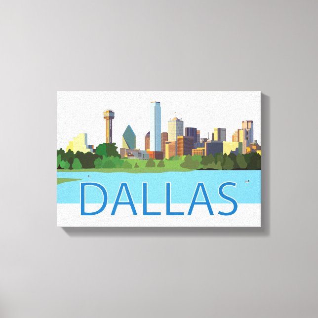 Colourful Dallas Skyline Illustration Canvas Print (Front)