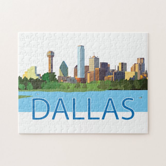 Colourful Dallas Skyline Illustration Jigsaw Puzzle (Horizontal)