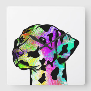 Colourful Dalmatian Dog Head Square Wall Clock