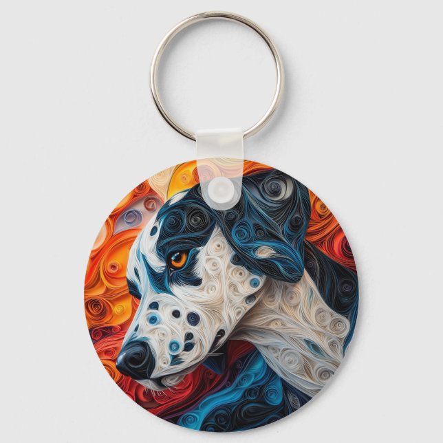 Colourful Dalmatian Dog Portrait Keychain (Front)