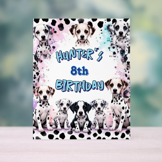 Colourful Dalmatian Puppy Birthday Party  Acrylic Sign (Neutral)
