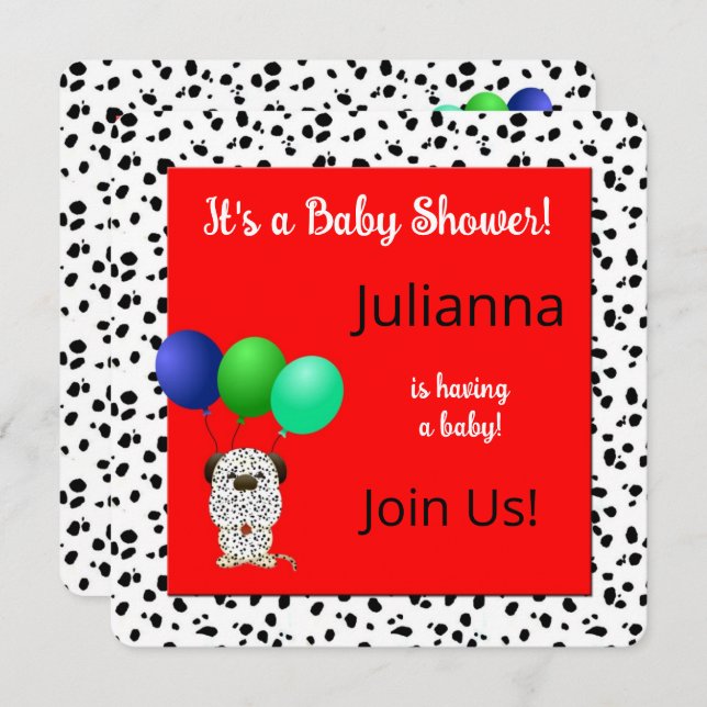 Colourful Dalmatian Theme Baby Shower Invitation (Front/Back)