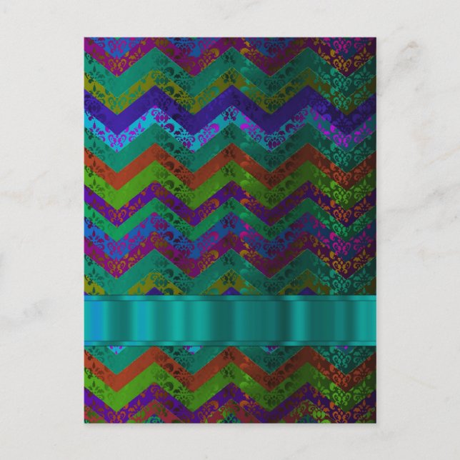 Colourful damask chevron postcard (Front)