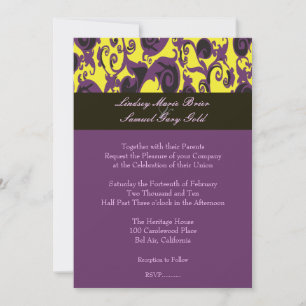 Colourful Damask/plum/yellow/black/lavender Invitation