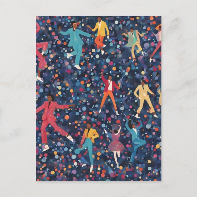 Colourful Dance Party – Retro Celebration Pattern Postcard (Front)