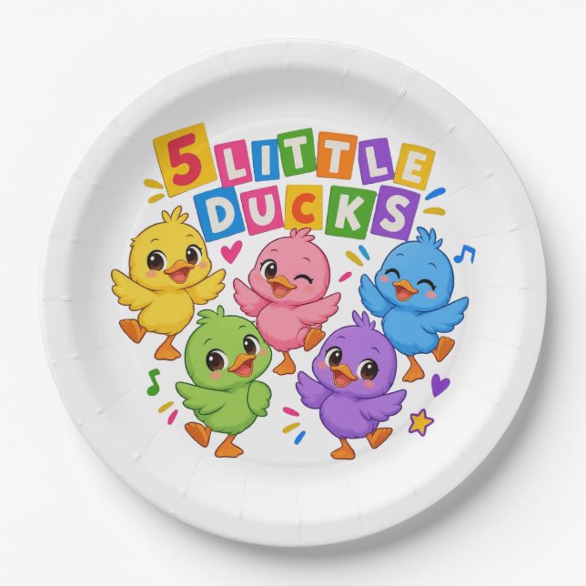 Colourful Dancing Five little ducks Paper Plate (Front)