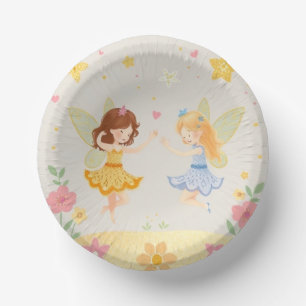 Colourful Dancing Floral Fairies1 & Gold Glitter Paper Plate