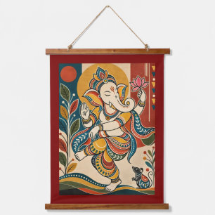 Colourful Dancing Ganesha - Indian Folk Tribal Mad Hanging Tapestry