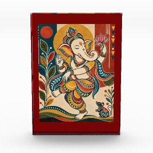 Colourful Dancing Ganesha - Indian Folk Tribal Mad Photo Block