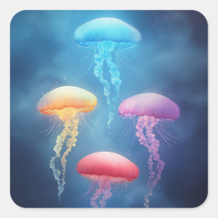 Colourful Dancing Jellyfishes Square Sticker