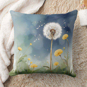 Colourful Dandelion Watercolor Art Throw Pillow