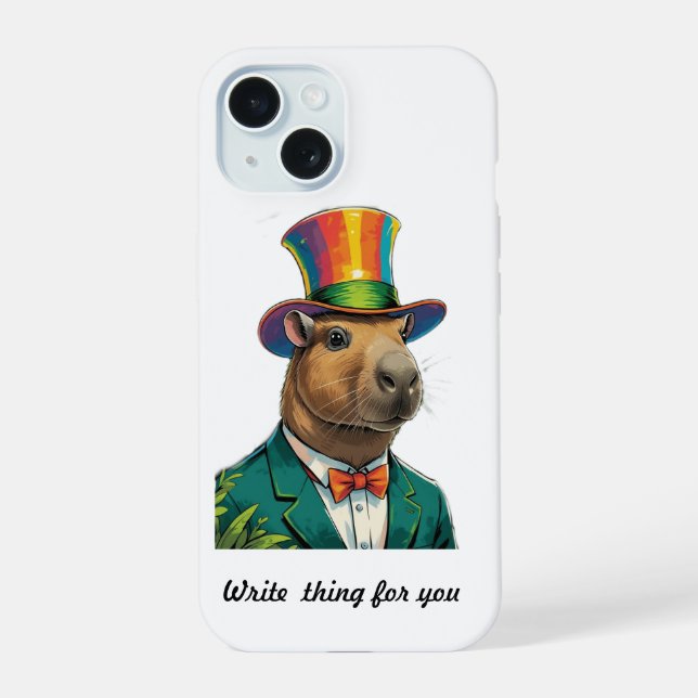 Colourful Dapper Capybara Top Hat iPhone 15 Case (Back)