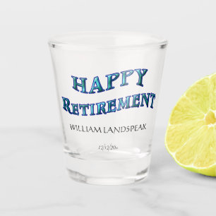 Colourful Dark Blue Wavy Happy Retirement Word Shot Glass