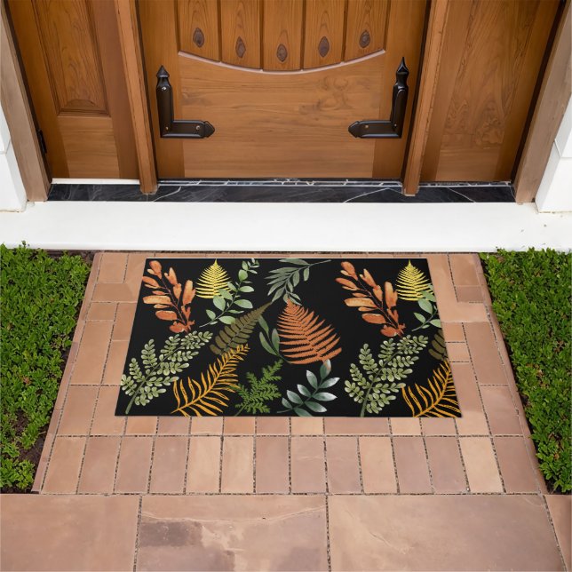 Colourful Dark Fern Botanical Foliage Floral Print Doormat (Outdoor)