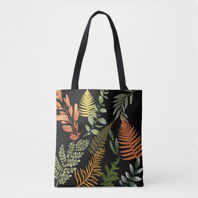 Colourful Dark Fern Botanical Foliage Floral  Tote Bag (Front)