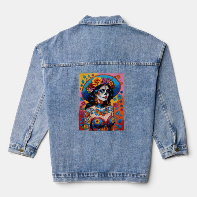 Colourful Day of the Dead Beauty Tee Denim Jacket (Back)