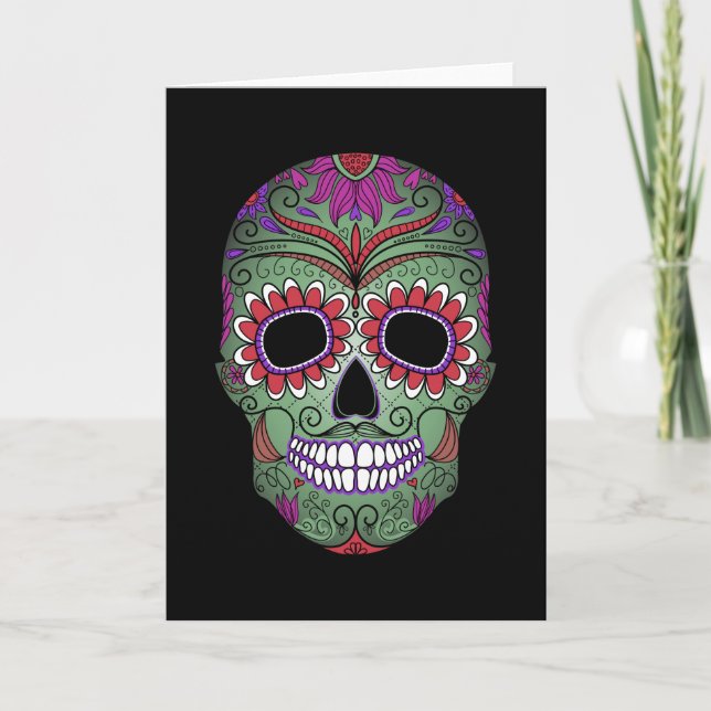 Colourful Day of the Dead Grunge Sugar Skull Card (Front)
