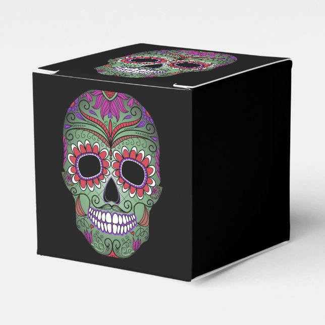 Colourful Day of the Dead Grunge Sugar Skull Favor Box (Front Side)