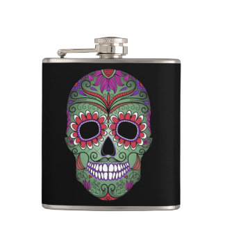 Colourful Day of the Dead Grunge Sugar Skull Hip Flask