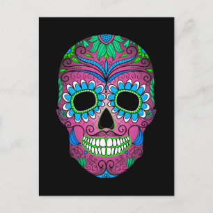 Colourful Day of the Dead Grunge Sugar Skull Postcard