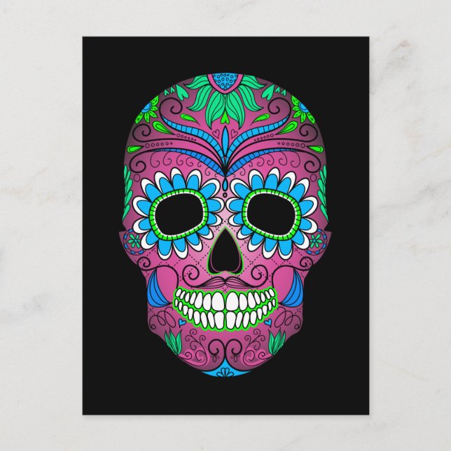 Colourful Day of the Dead Grunge Sugar Skull Postcard (Front)