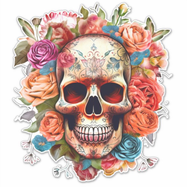 Colourful Day of the Dead Sugar Skull Large  (Front)