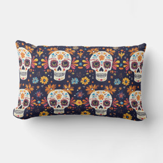 Colourful day of the dead sugar skull lumbar pillow