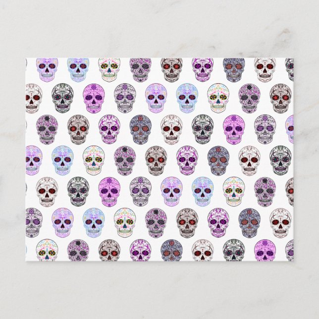 Colourful Day of the Dead Sugar Skull Pattern Postcard (Front)