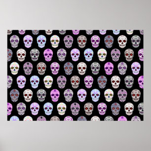 Colourful Day of the Dead Sugar Skull Pattern Poster