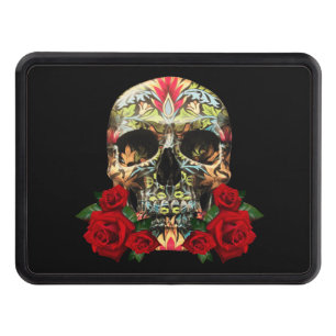 Colourful Day Of The Dead Sugar Skull Red Roses Trailer Hitch Cover