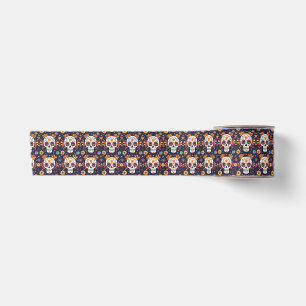 Colourful day of the dead sugar skull seamless pat satin ribbon