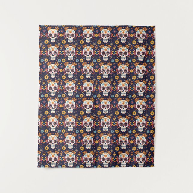 Colourful day of the dead sugar skull seamless pat tapestry (Front)
