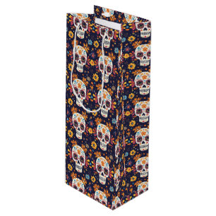 Colourful day of the dead sugar skull seamless pat wine gift bag