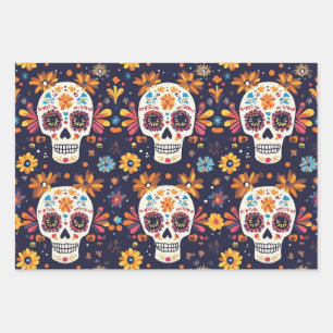 Colourful day of the dead sugar skull seamless pat wrapping paper sheet