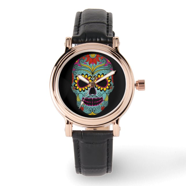 Colourful Day Of The Dead Sugar Skull Watch (Front)