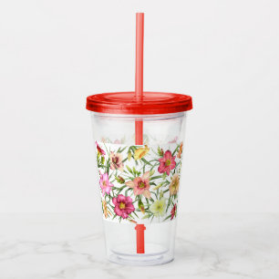 Colourful Daylilys All Over Pattern Acrylic Tumbler