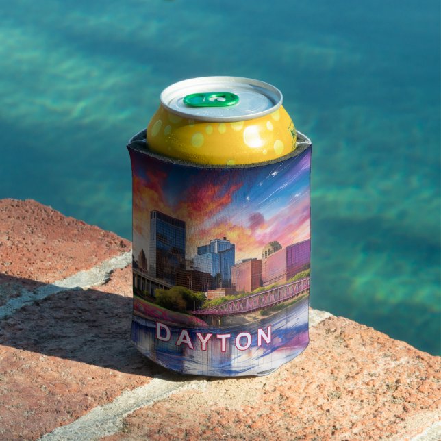 Colourful Dayton Skyline Abstract Art Can Cooler (In Situ Pool)