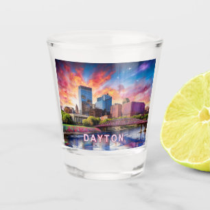 Colourful Dayton Skyline Abstract Art Shot Glass